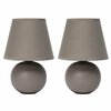 Creekwood Home Petite Ceramic Orb Base Bedside Table Desk Lamp Two Pack Set, Matching Drum Fabric Shade, Gray CWT-2004-GY-2PK